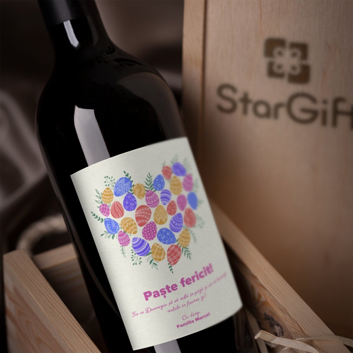 Personalised wine with text for Easter - Heart model