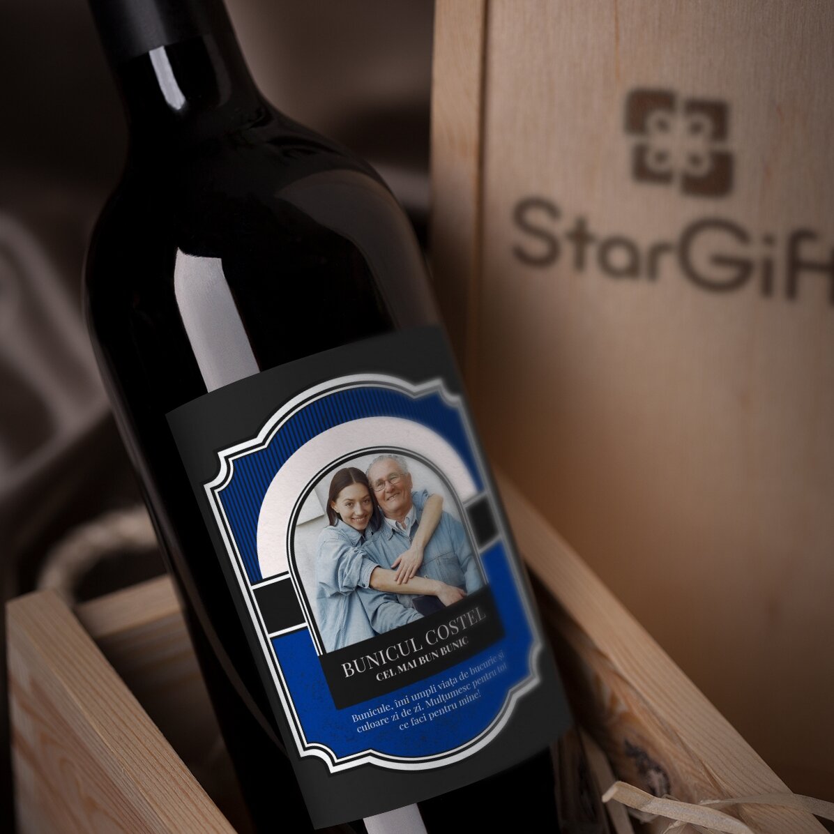 Personalised wine with text and photo for grandpa