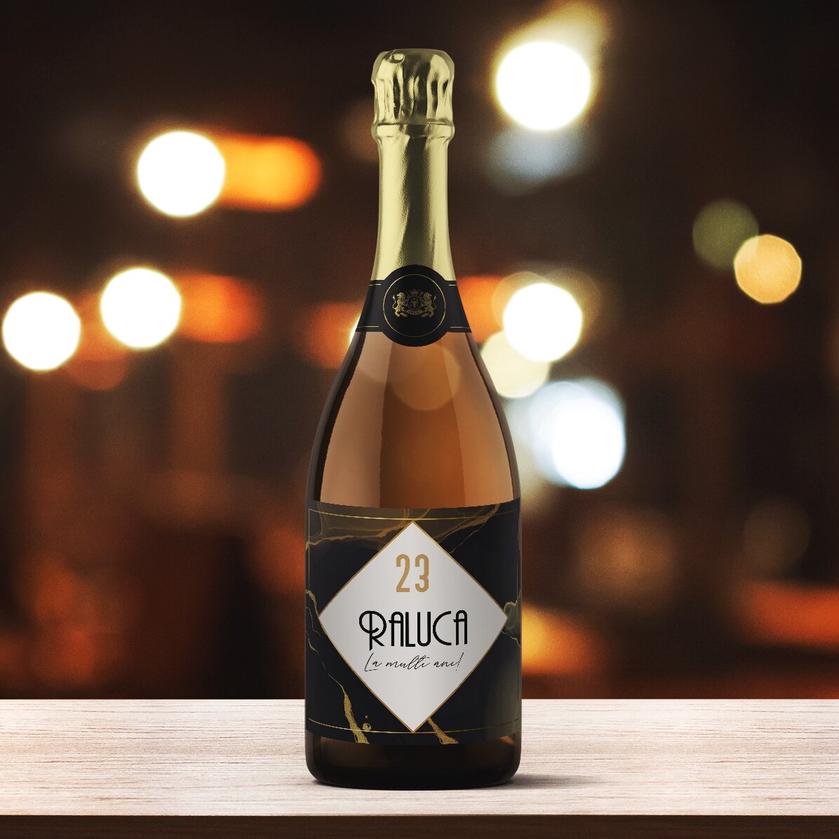 Personalised sparkling wine with text - Abstract gold