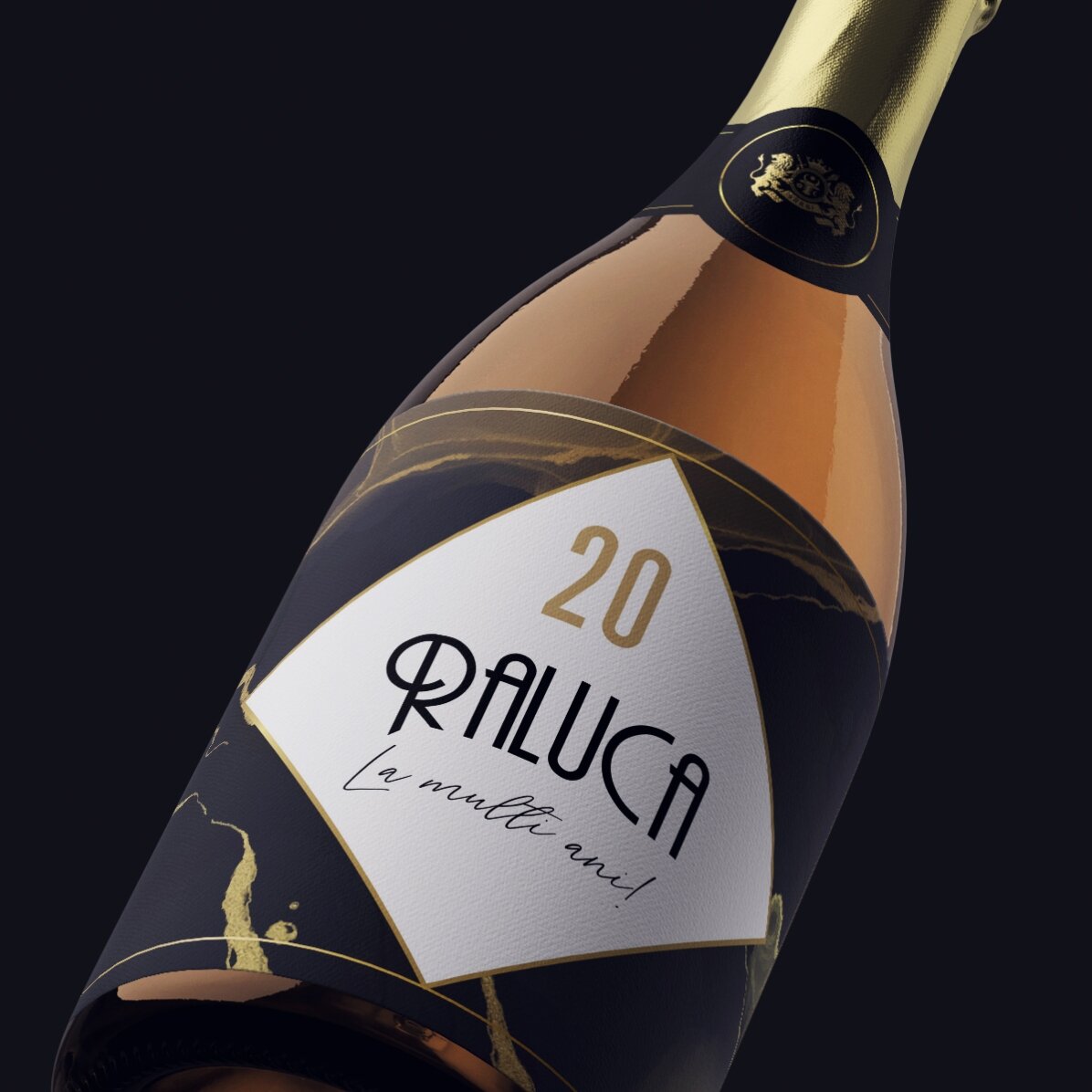 Personalised sparkling wine with text - Abstract gold