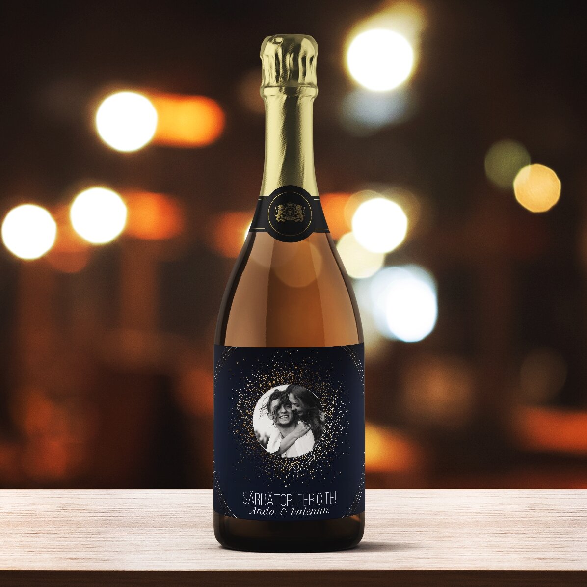 Personalised sparkling wine with text and photo - Sparks of Joy